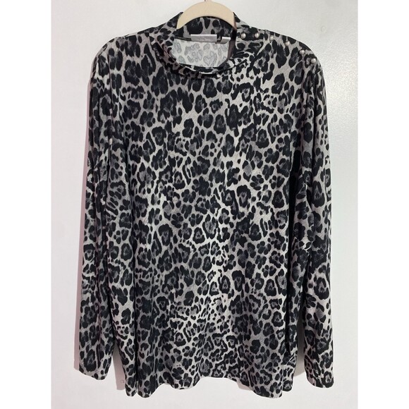 Susan Graver Top 3X Black Leopard Liquid Knit Cocktail Office Old Money Artsy - Picture 1 of 9
